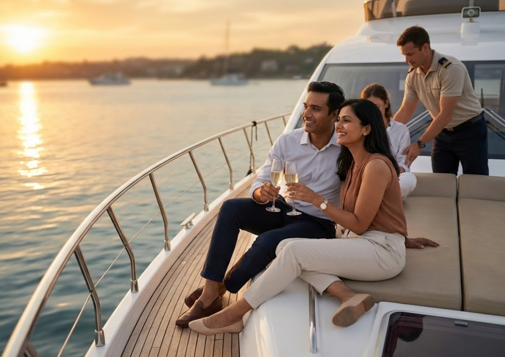 Luxury boat tourism experience with scenic water views